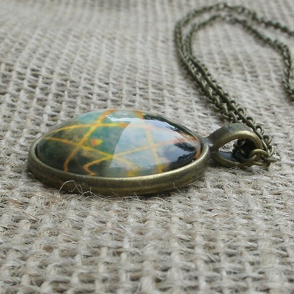 Pentacle with Cat & Raven Glass Cabochon Pendant Necklace - Picture 5 of 13